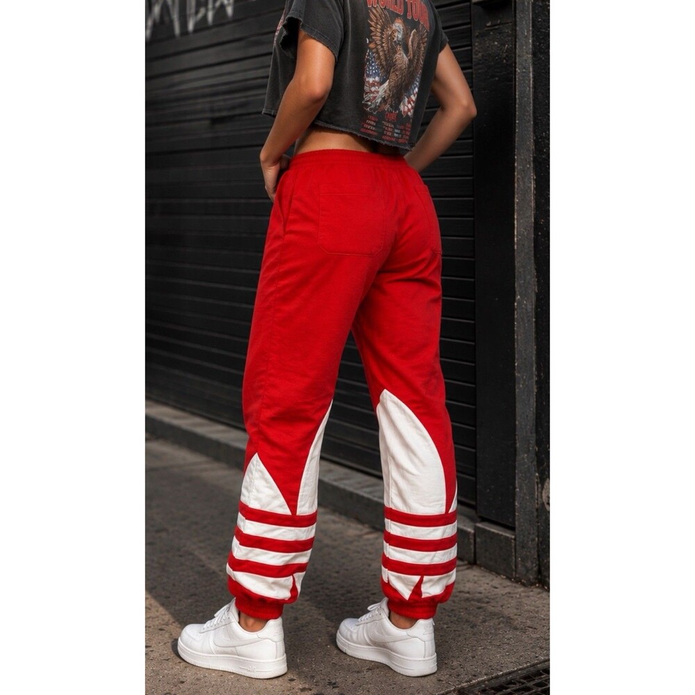 Adidas Originals Big Trefoil Sweatpants Womens M Red White Logo Joggers FS1309